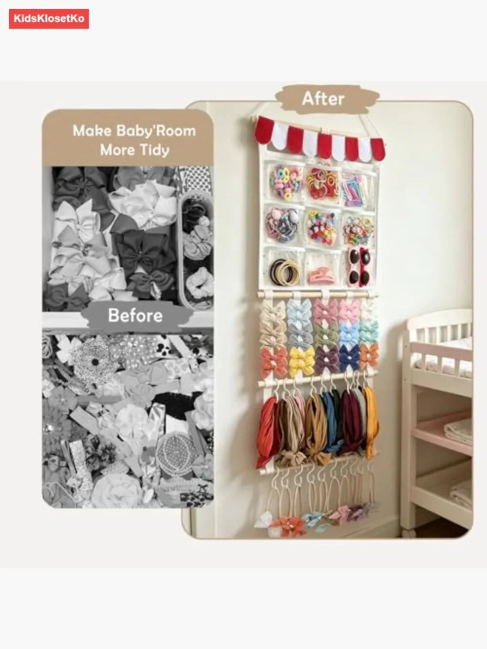 Large Capacity Hair Bow Organizer - Holds 60+ Headbands - Wall Mount & Space